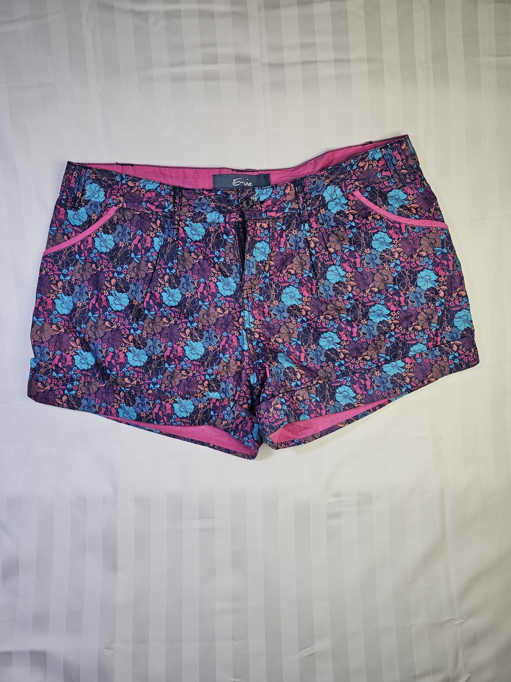 Women's Purple Floral Bermuda Shorts with Teal Floral Accents